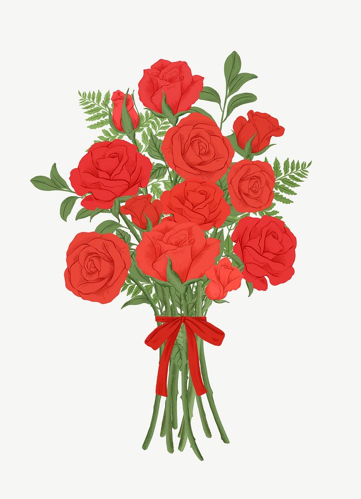 Red rose bouquet, Valentine's clipart psd