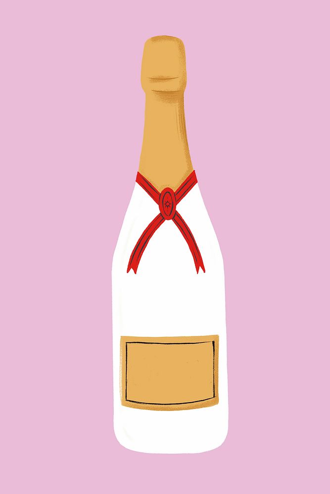 White champagne bottle, celebration drink collage element psd