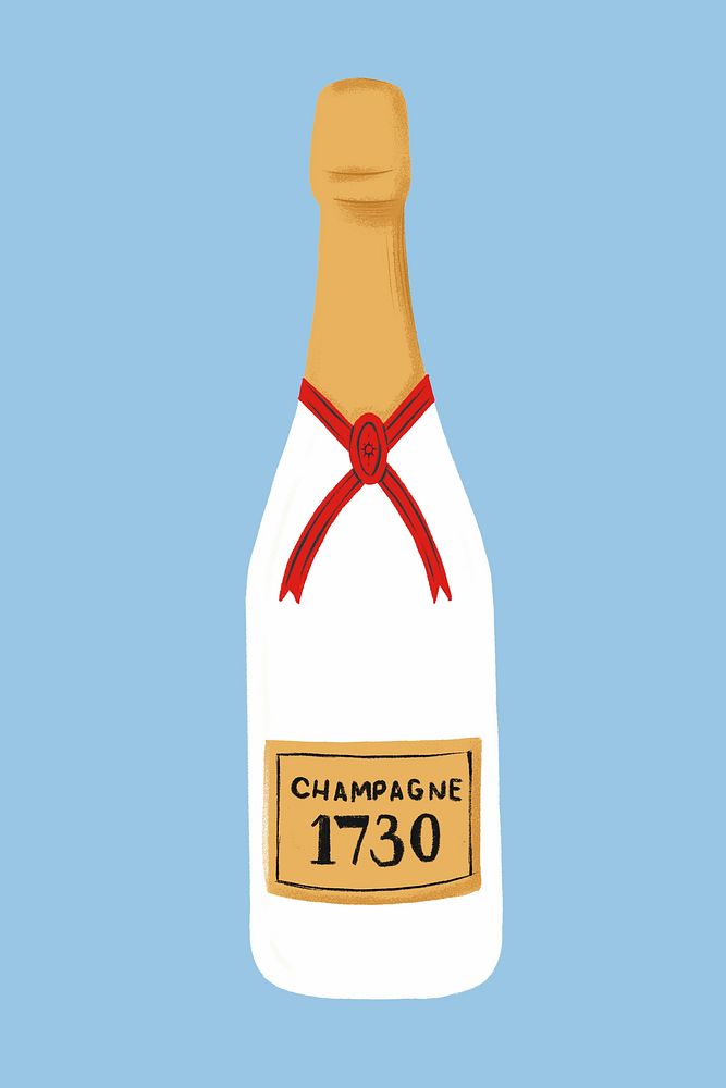 White champagne bottle, celebration drink collage element psd