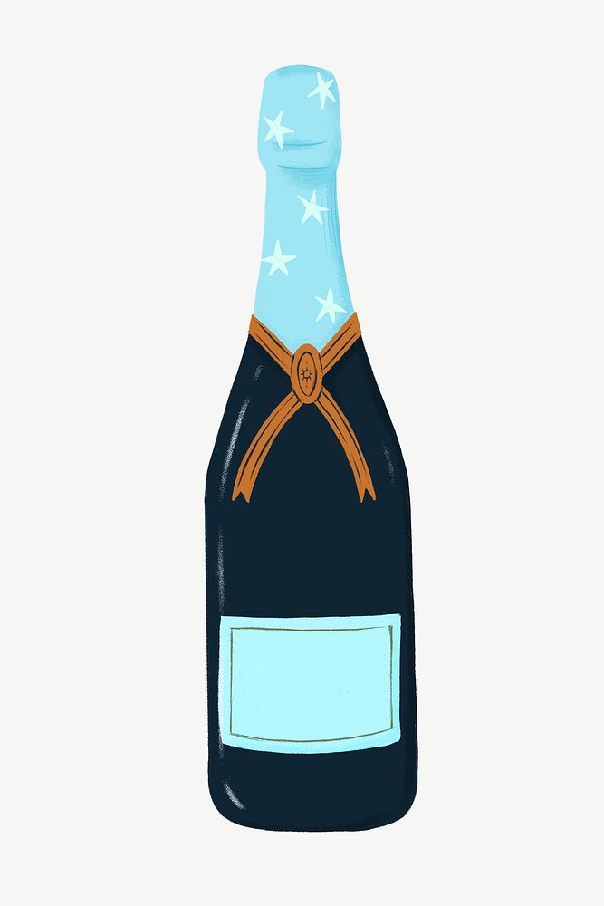 Blue champagne bottle, celebration drink collage element psd