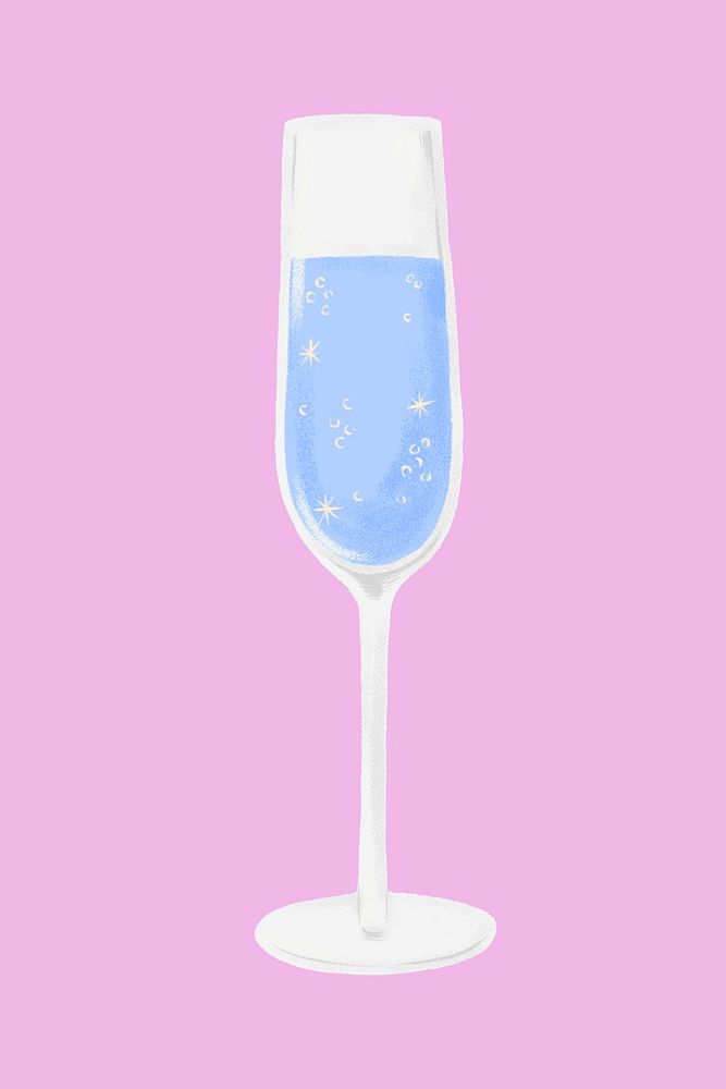 Blue champagne glass, celebration drink graphic collage element psd