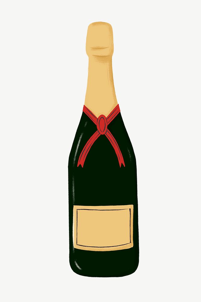 Champagne bottle, celebration drink collage element psd