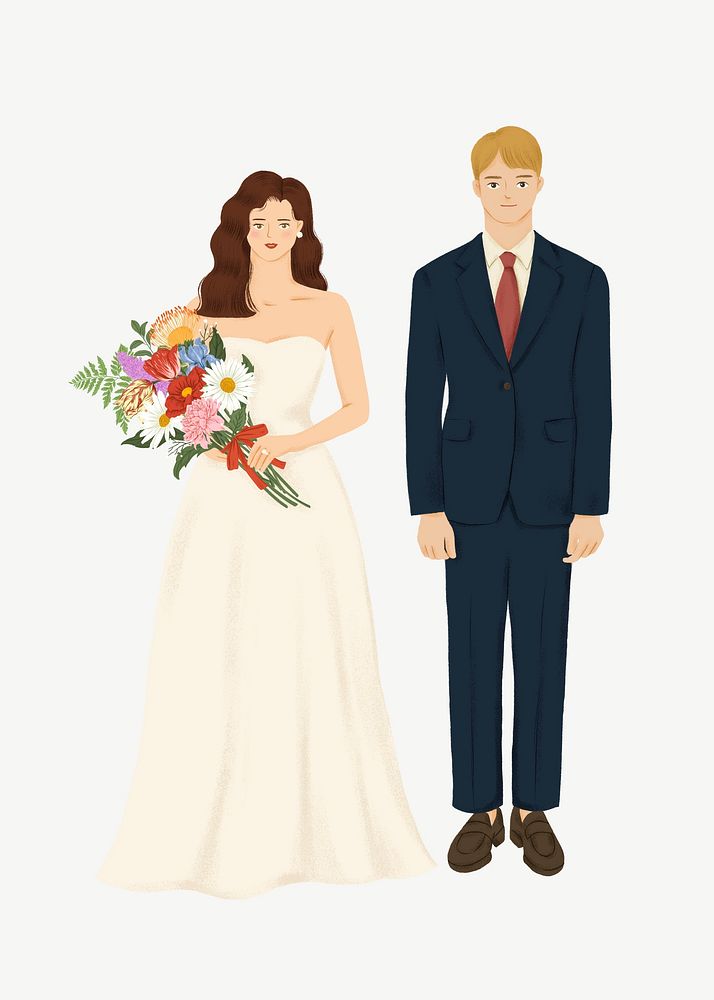 Bride and groom, wedding collage element psd