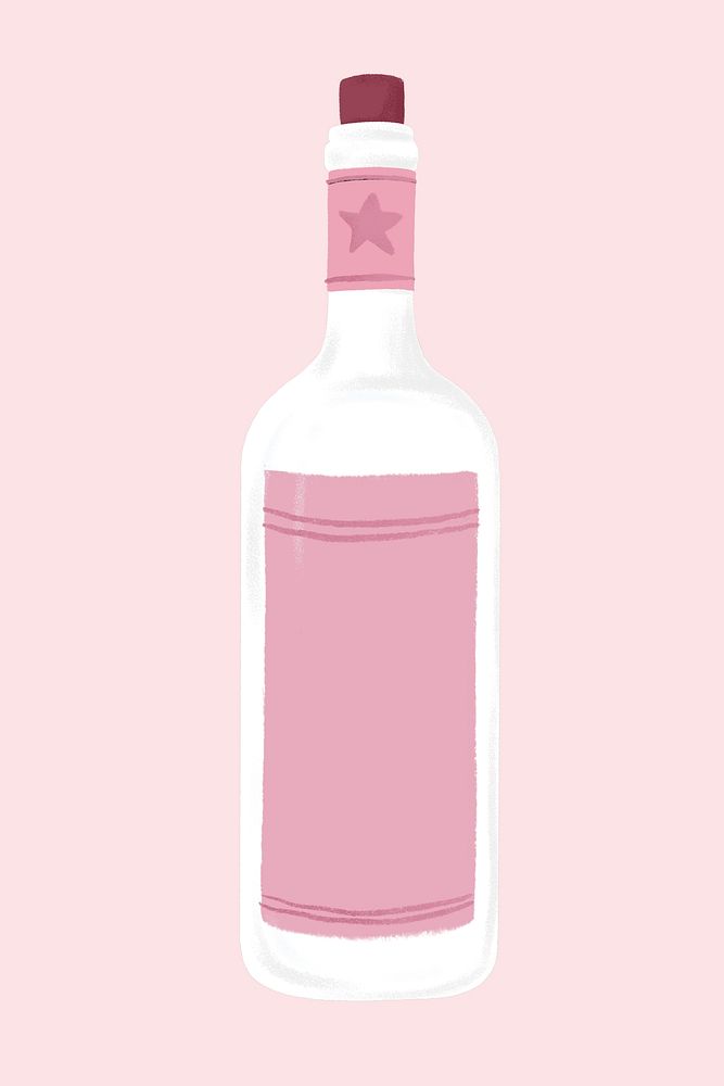 Pink wine bottle, celebration drink collage element psd