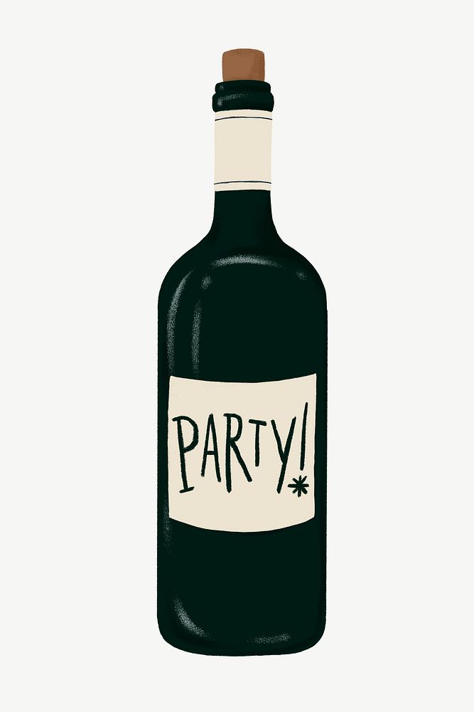 Green wine bottle, celebration drink collage element psd