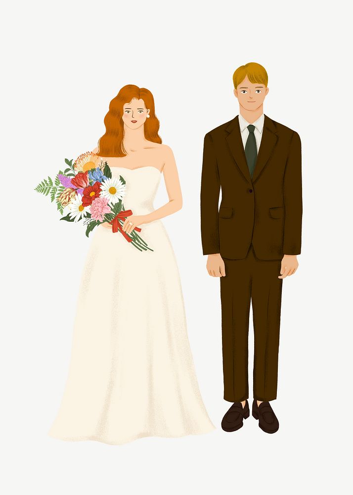 Bride and groom, wedding collage element psd