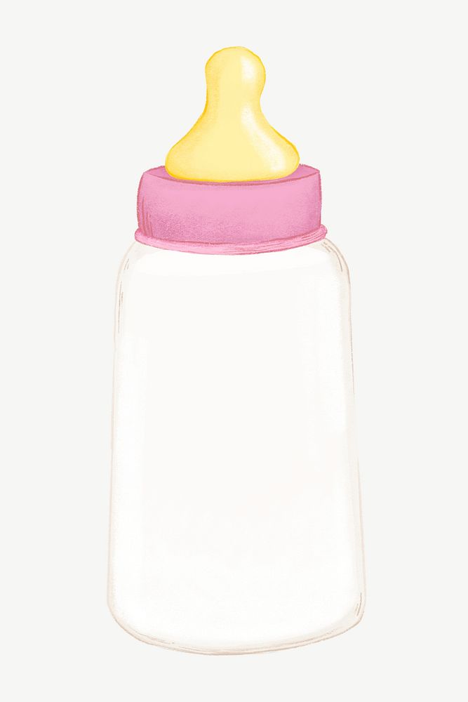 Pink baby bottle, object collage element psd