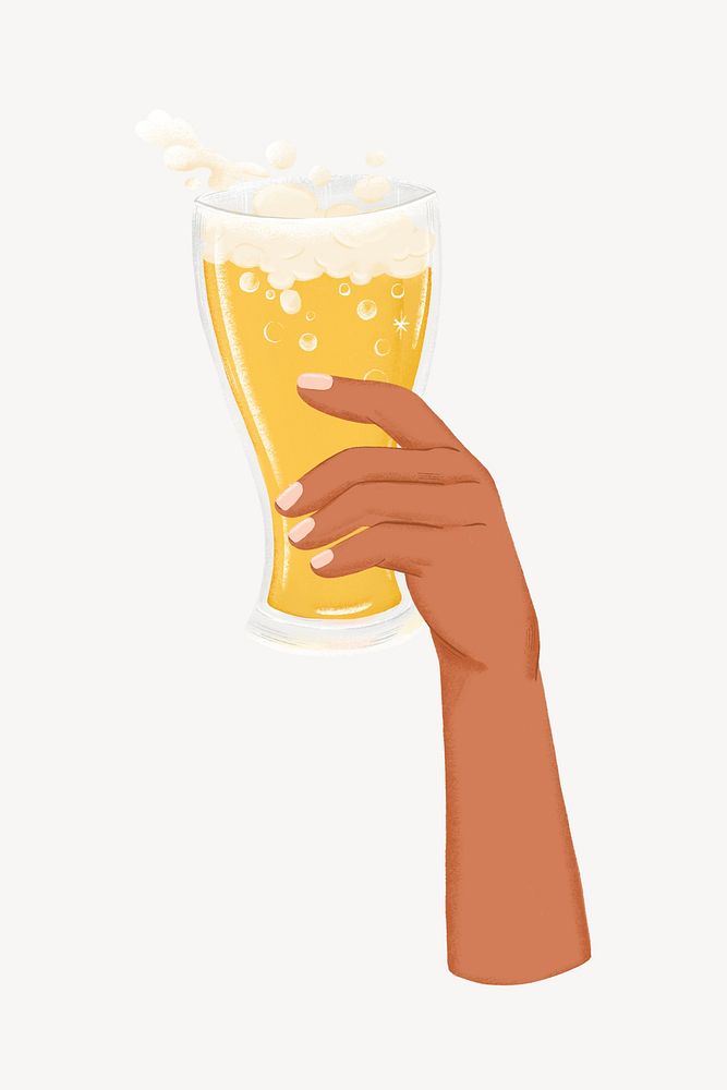 Hand raising beer glass, party illustration
