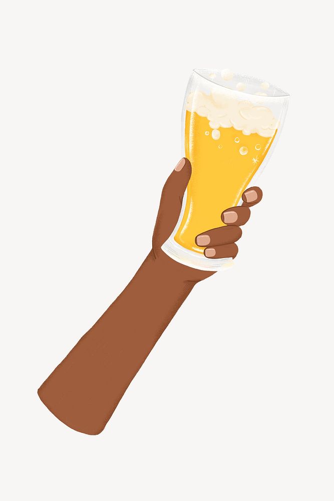 Hand raising beer glass, party illustration