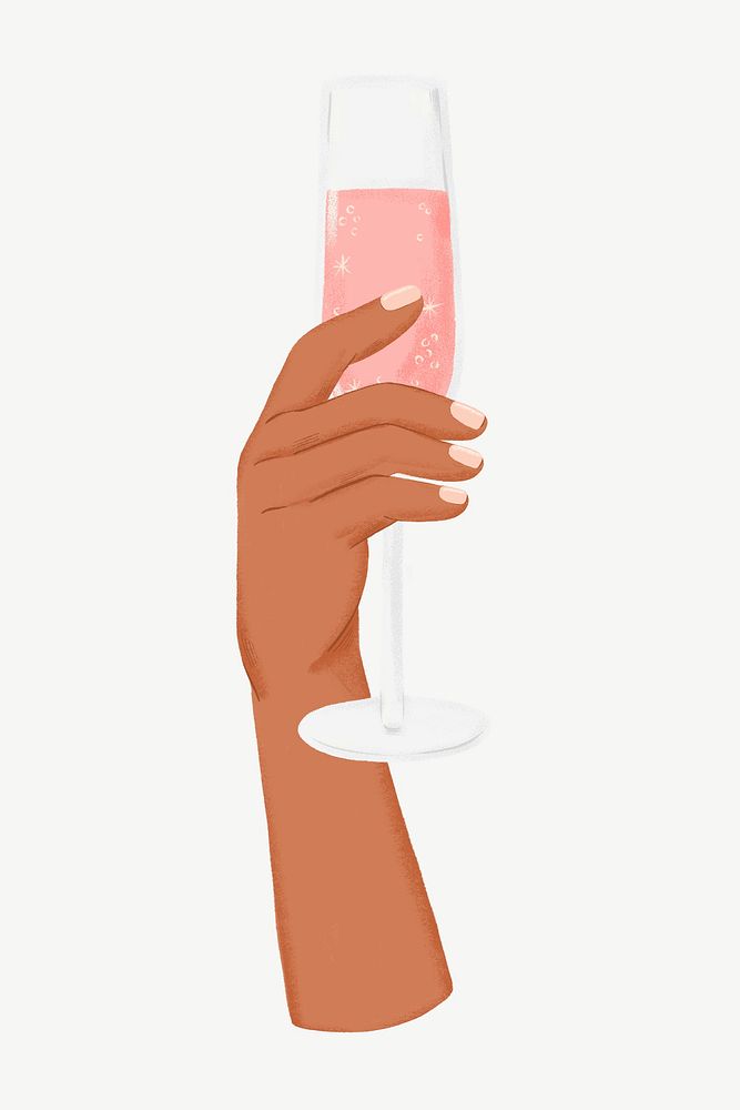 Hand raising champagne glass, party collage element psd