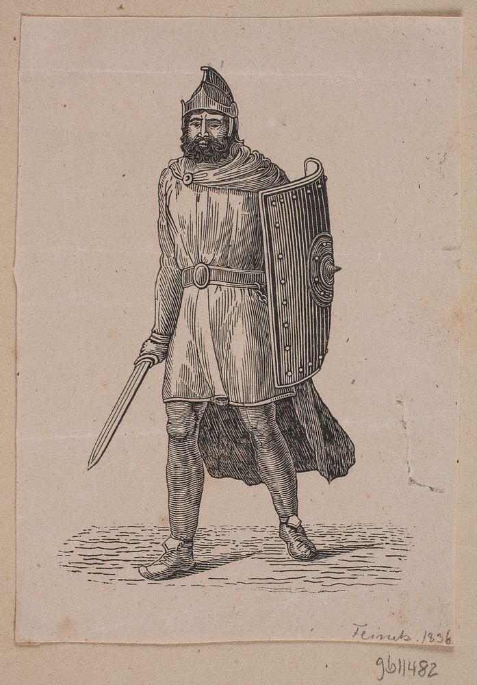 Walking warrior with shield by Andreas Christian Ferdinand Flinch