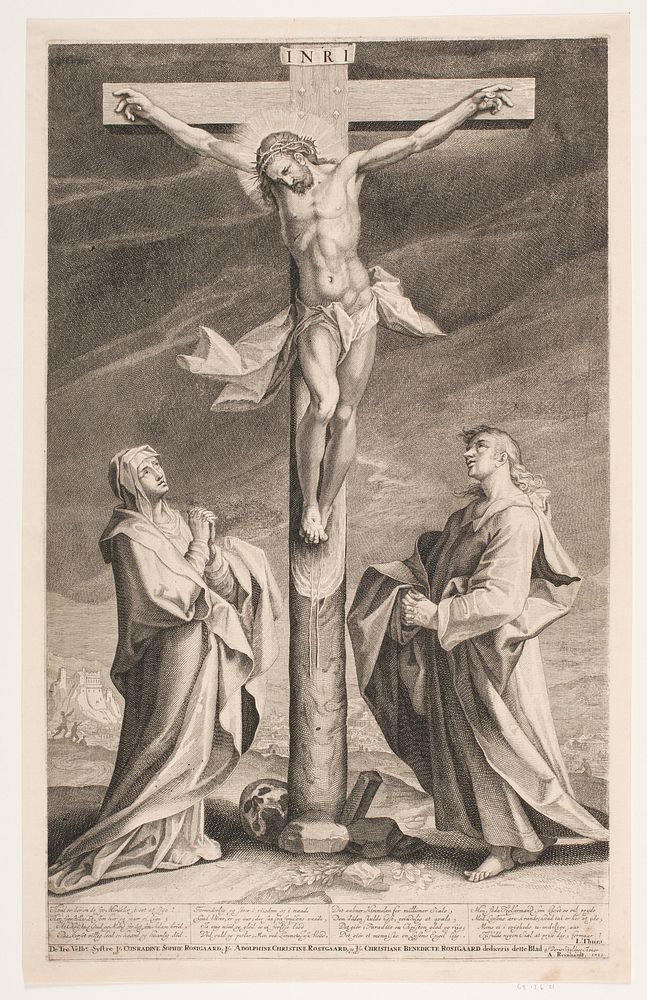 Christ on the cross between Mary and John