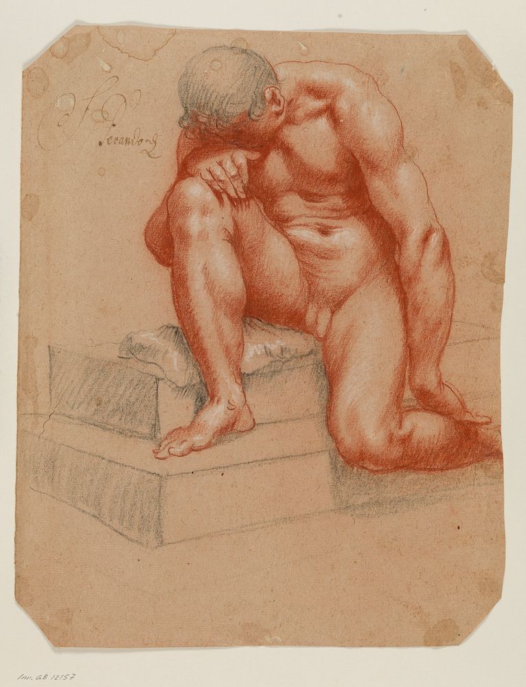 Crouching male nude by Filippo Esegrenio