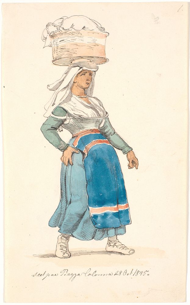 Italian woman with a basket on her head by Johan Thomas Lundbye