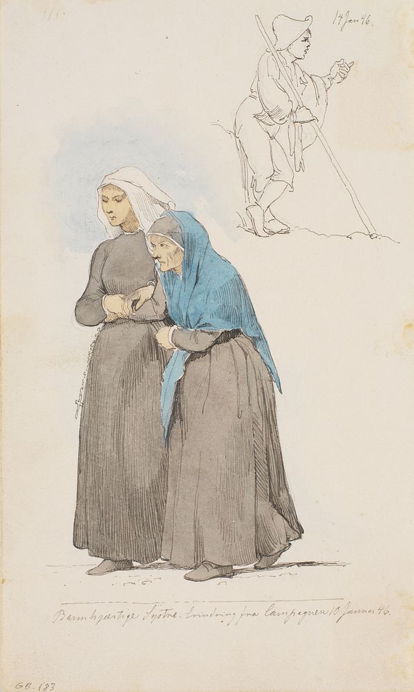 Two nuns, above a standing shepherd boy by Johan Thomas Lundbye