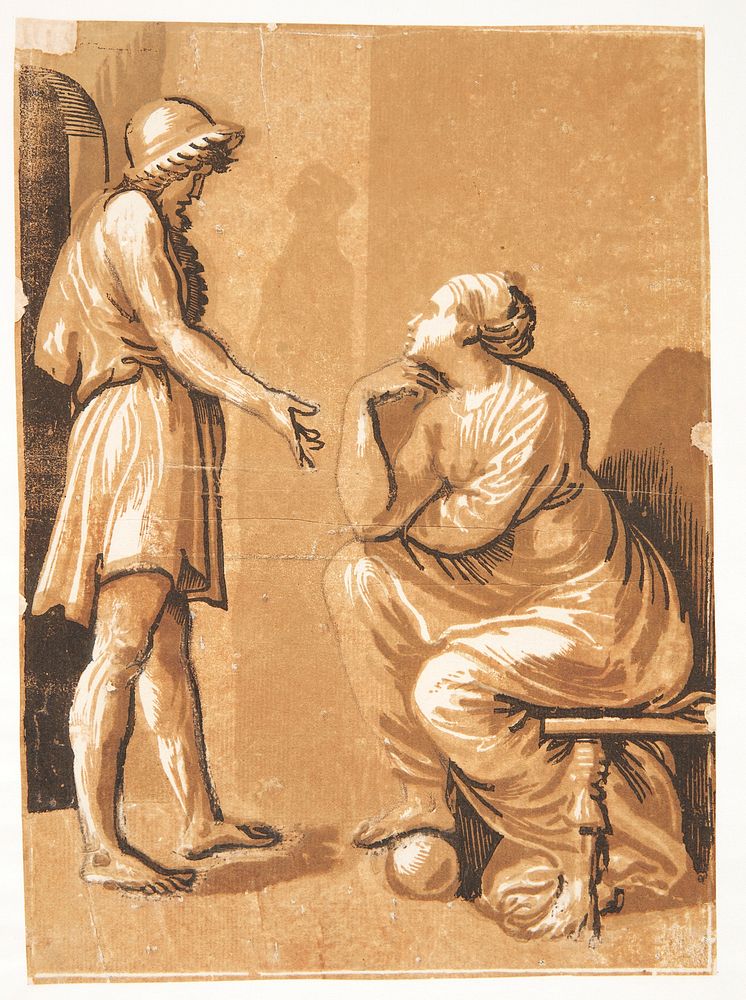 Raphael with his mistress by Ugo Da Carpi