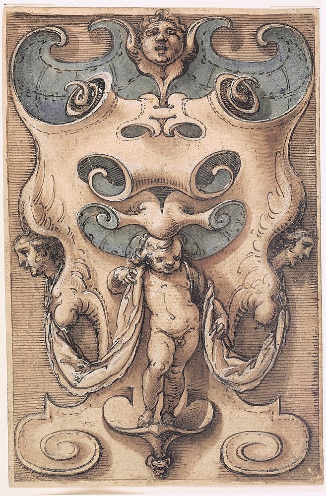 Cartouche with a Putto by Giovanni Domenico Capellino