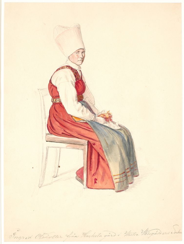 Seated Swedish peasant woman with high headdress by Wilhelm Marstrand