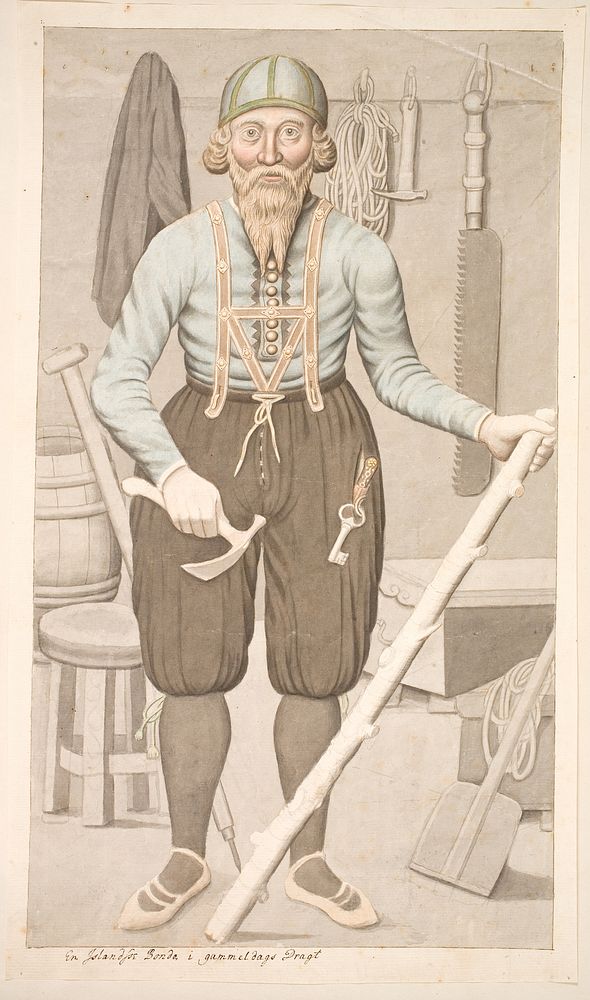 An Icelandic farmer in old fashioned dress by Olavius