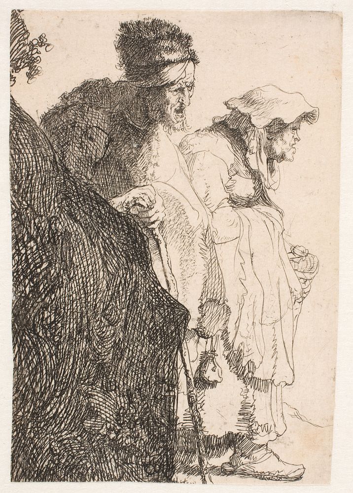 Beggar couple behind a tuber by Rembrandt van Rijn