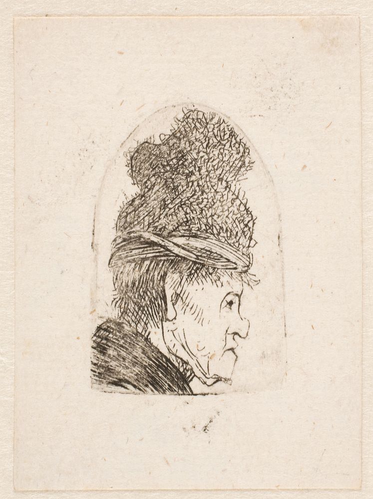 Grotesque profile of man with tall hat by Rembrandt van Rijn