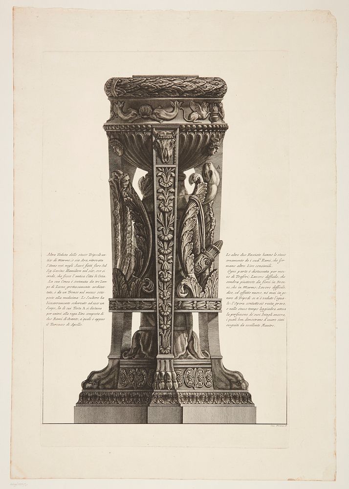 Another view of the same tripod depicted in the preceding etching by Giovanni Battista Piranesi