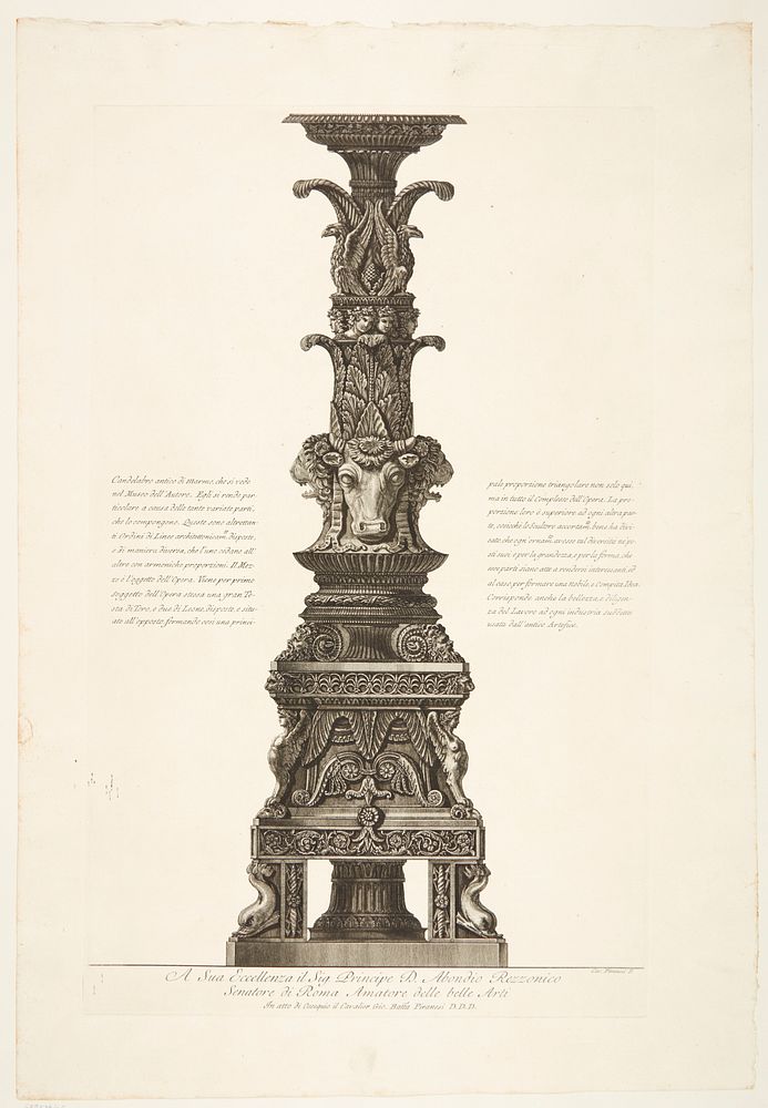 Marble candelabra, decorated with bull's heads by Giovanni Battista Piranesi