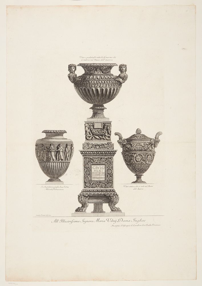 Three vases with antique pedestal by Giovanni Battista Piranesi