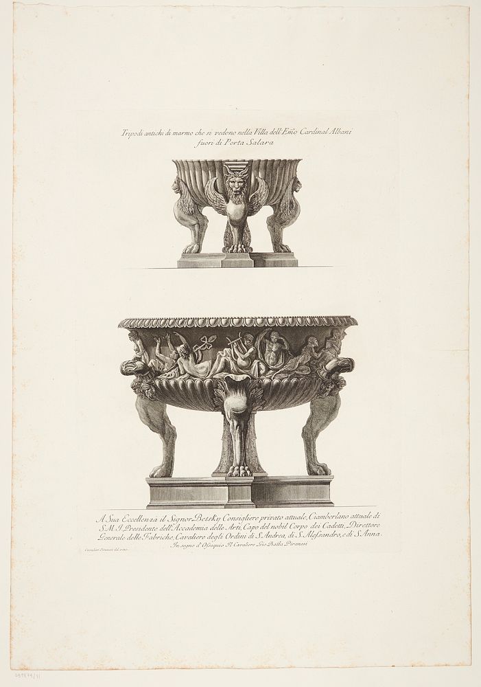 Two marble tripods by Giovanni Battista Piranesi