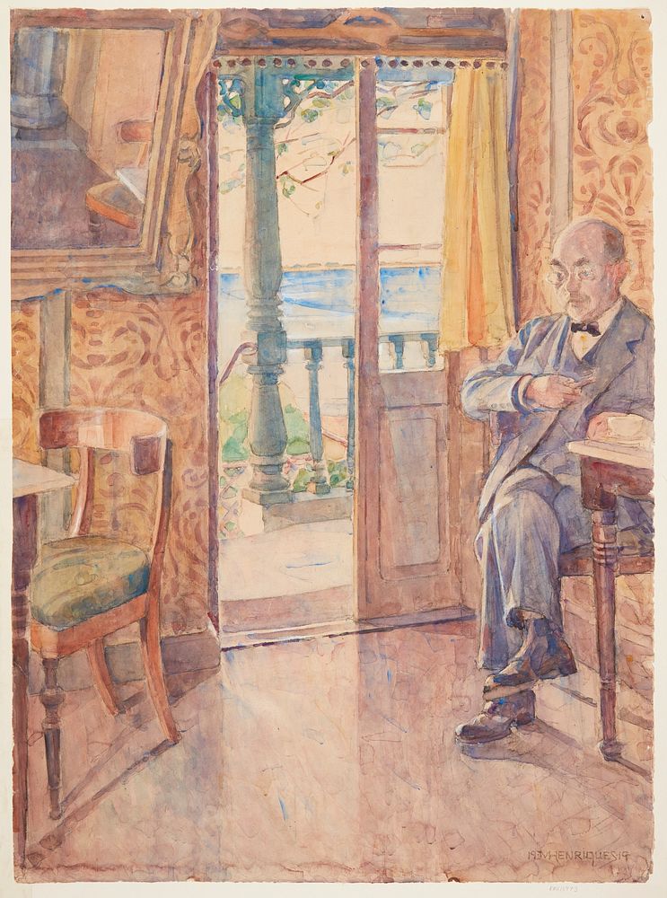 The painter Tom Petersen, sitting in a veranda by Marie Henriques