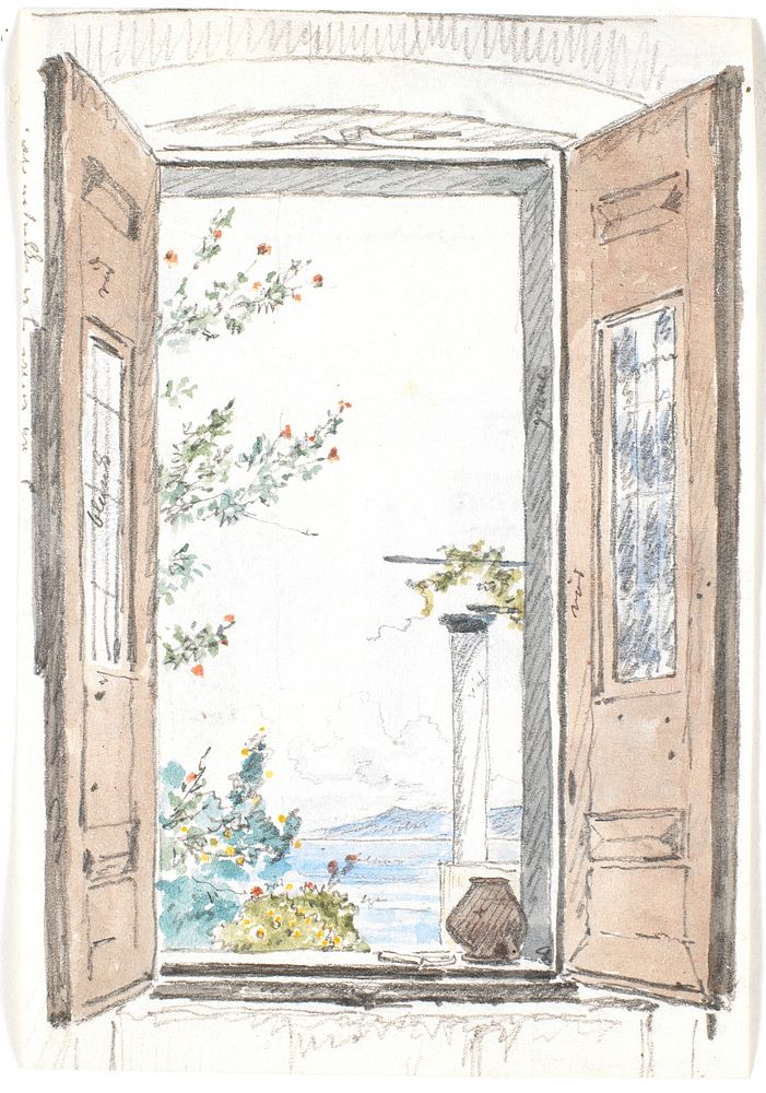 View through a window on Procida by Martinus Rørbye