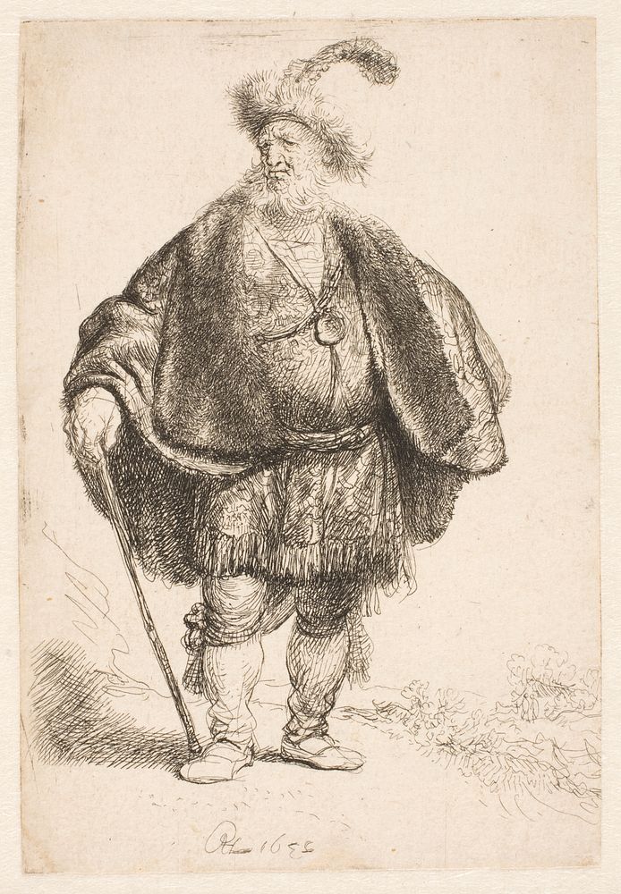 Standing man in oriental costume by Rembrandt van Rijn