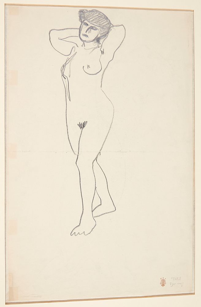 Standing female model with hands behind neck by Harald Giersing