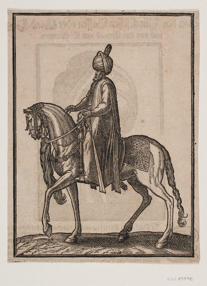 Mounted older man, with club at his side, profile towards the left by Melchior Lorck