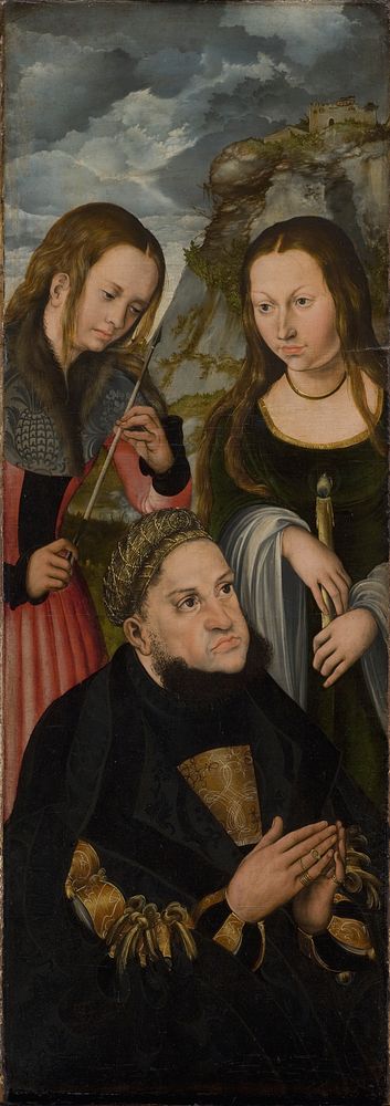 The Elector Frederic the Wise of Saxony (1463-1525) with the Saints Ursula (left) and Genevieve (right) by Lucas Cranach d.Æ