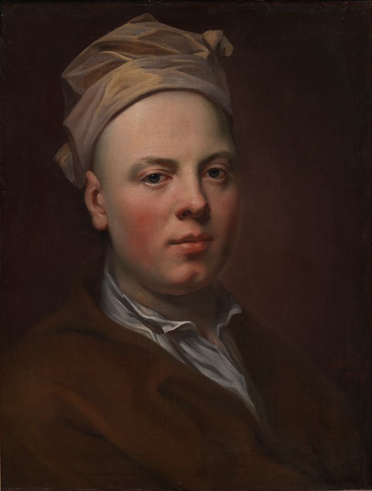 Portrait of a young man with a white cap on his head by Balthasar Denner