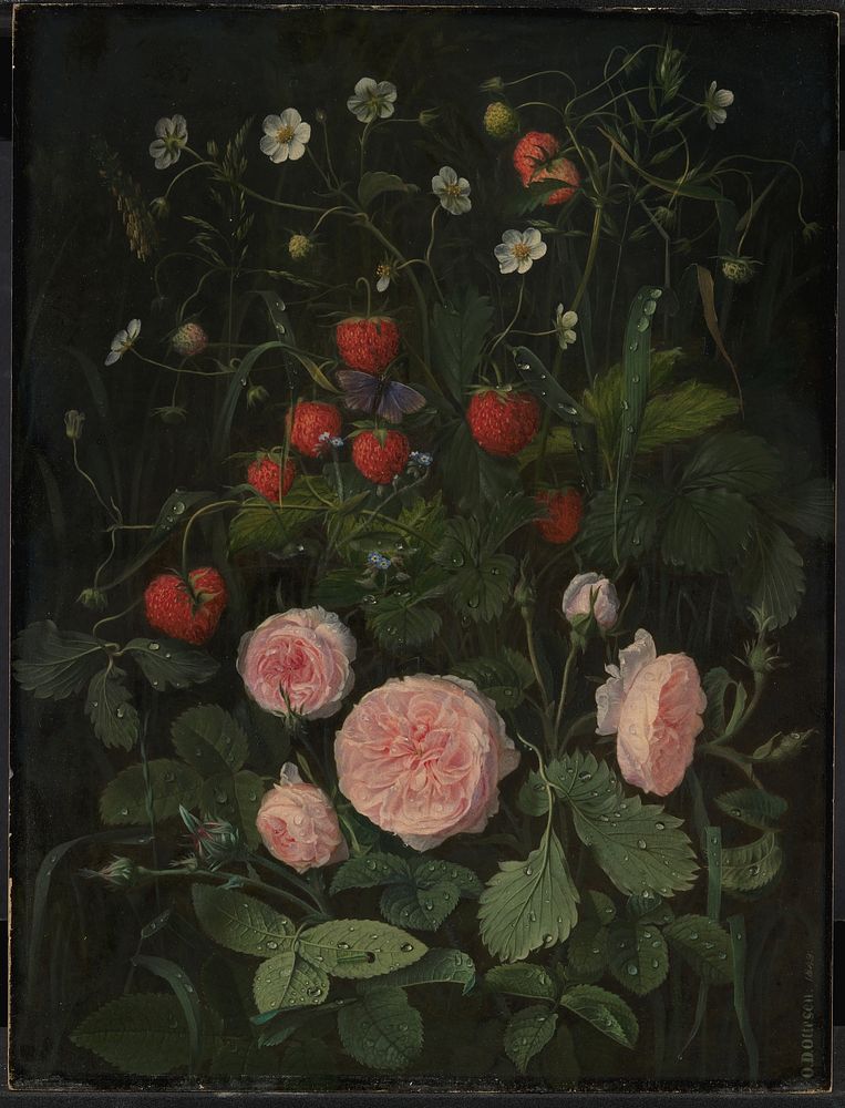 Still Life with Roses and Strawberries by Otto Diderich Ottesen