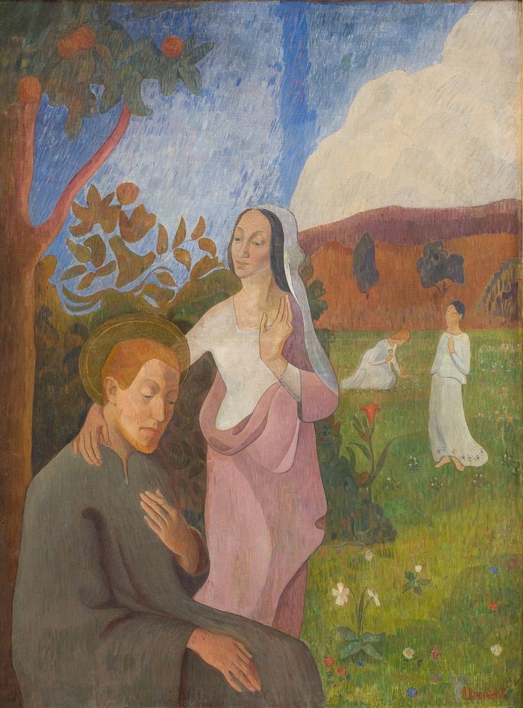 Decorative image.The vision of Saint Francis with the three white virgins by Gad Frederik Clement