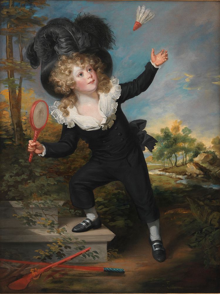 Portrait of Kennett Dixon playing badminton by William Beechey