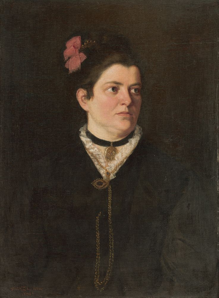 Portrait of a lady with a pink bow