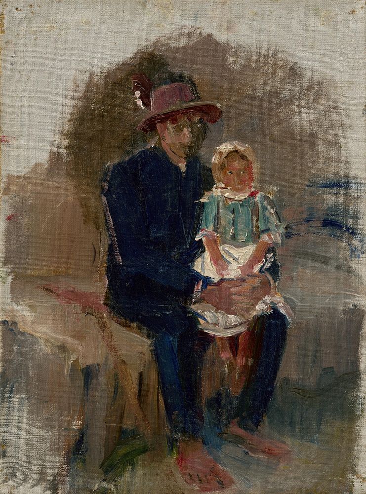 Seated gypsy with a girl on his knees by Ladislav Mednyánszky