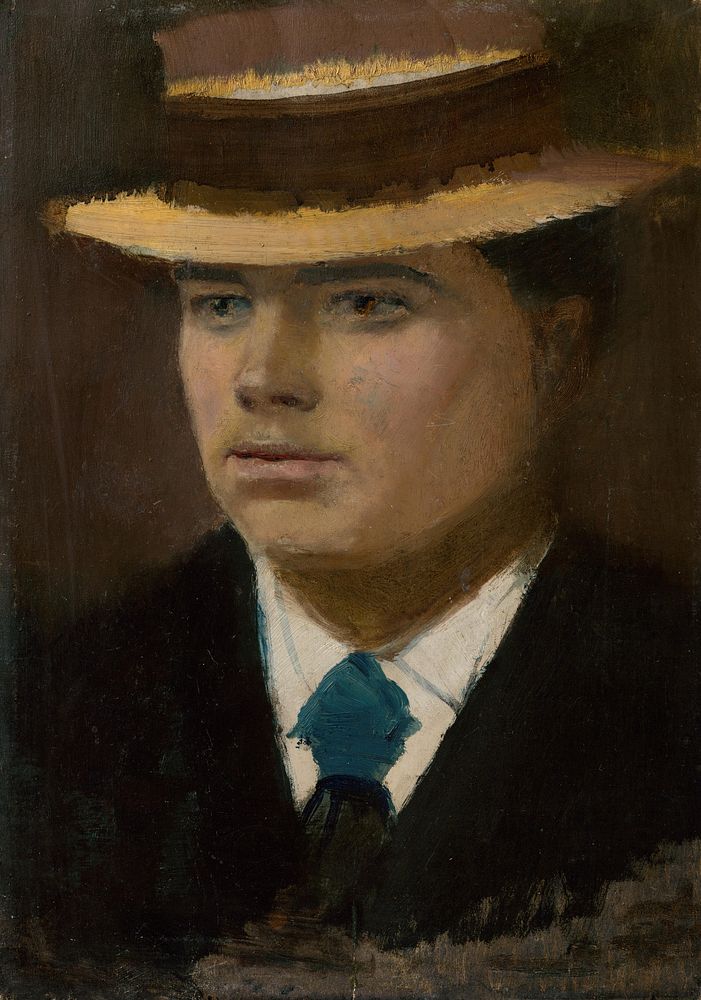 Young man in a straw hat by Ladislav Mednyánszky