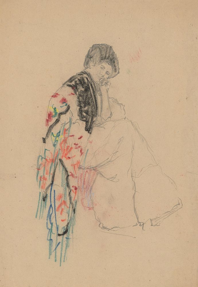 Seated woman with flowered shawl