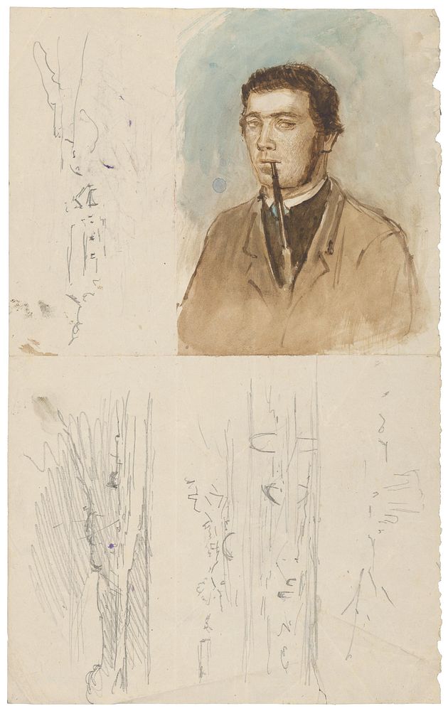 Man with a pipe and compositional sketches of landscapes by Ladislav Mednyánszky