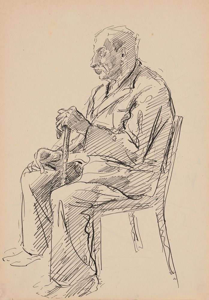 A seated old man with a stick