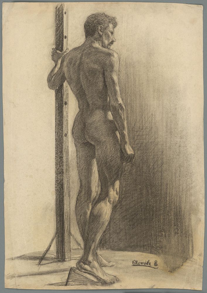 Study of a man holding a pole