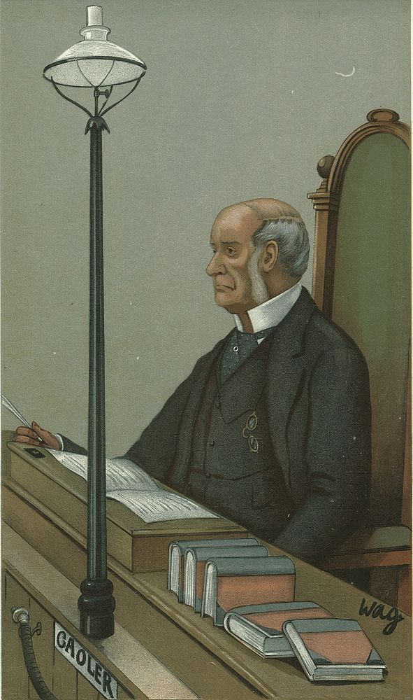Caricature of Albert De Rutzen (1831-1913).