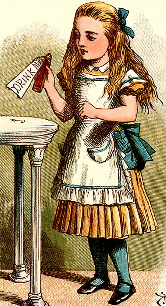 Alice drink me from The Nursery "Alice" (1889) illustrated by John Tenniel.