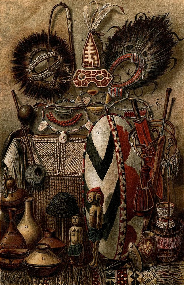 Objects from African culture (1904) by Gustav M&uuml;tzel.