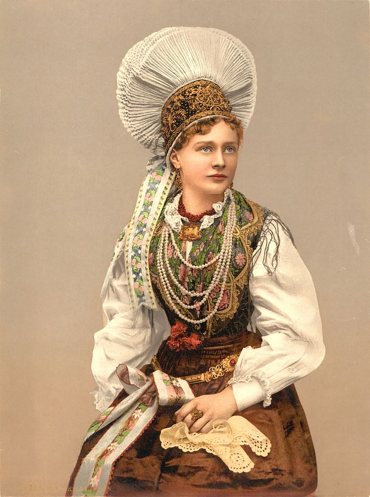 Girl in Native Costume, Carniola, Austro-Hungary. The portrait of Berta Lergetporer wearing the Slovenian national costume…